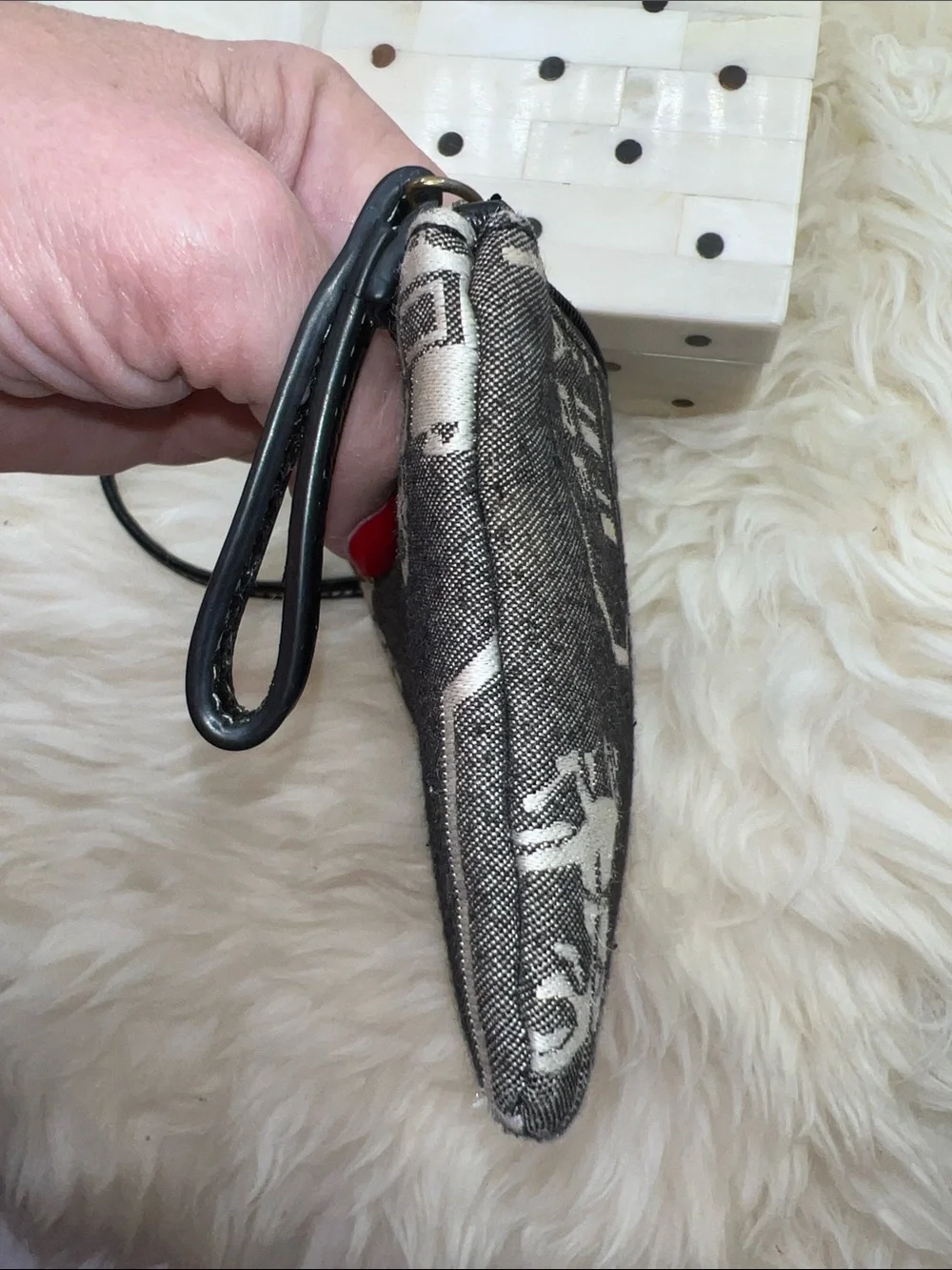 Coach Gray and Black Signature Canvas Wristlet